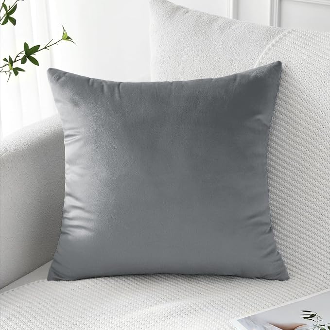 Artscope Luxury Velvet Pillow Covers Decorative Square Pillowcases Soft Solid Cushion Cases for Couch Sofa Bedroom Home Decor 16x16 Inch Graphite Grey