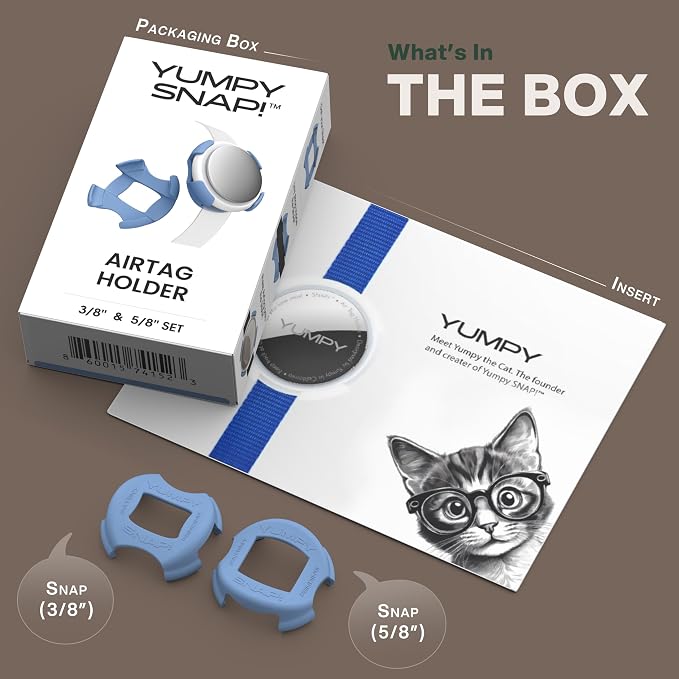 SNAP! AirTag Holder - 3/8" & 5/8" Set - for Cats, Kittens, Puppies, & Small Dogs - Fits Collars, Harnesses, Straps, Bags & More - Made in USA - Caribbean Blue