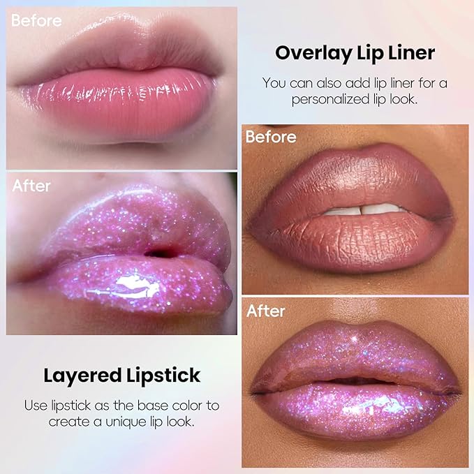 Purple Glitter Lip Gloss Liquid Lipstick, Moisturizing Holographic Multichrome Shimmer Tinted Lips Stain Oil Diamond Metallic Lip Gloss, Long Lasting High-Shine Glimmer Lips Makeup02