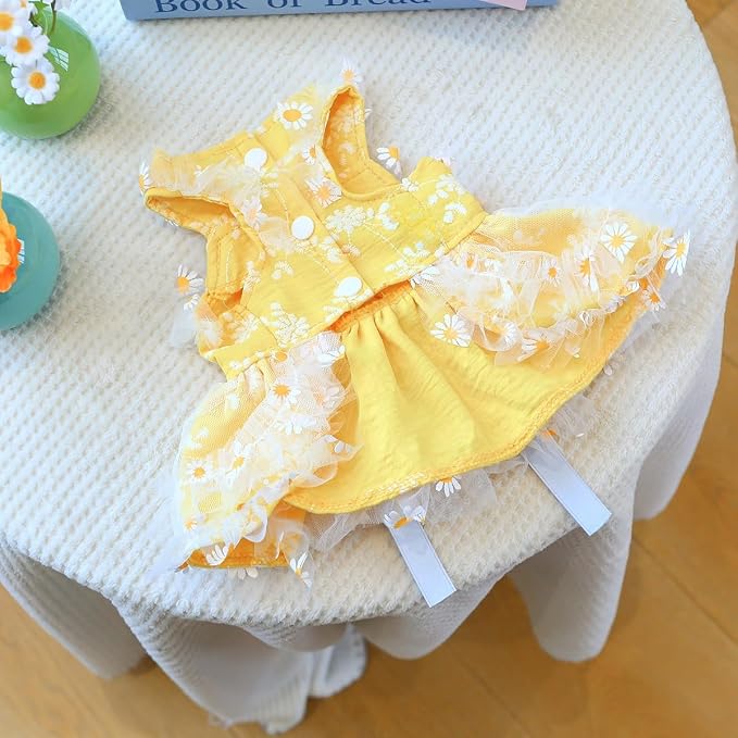 Dog Lace Dress Cat Suspender Skirt (Summer Daisy Suspender Skirt,S) | Summer Autumn Small & Medium Pet Party Dress For Yorkie Maltese Chihuahua Pug Shih Tzu Toy Poodle French Bulldog