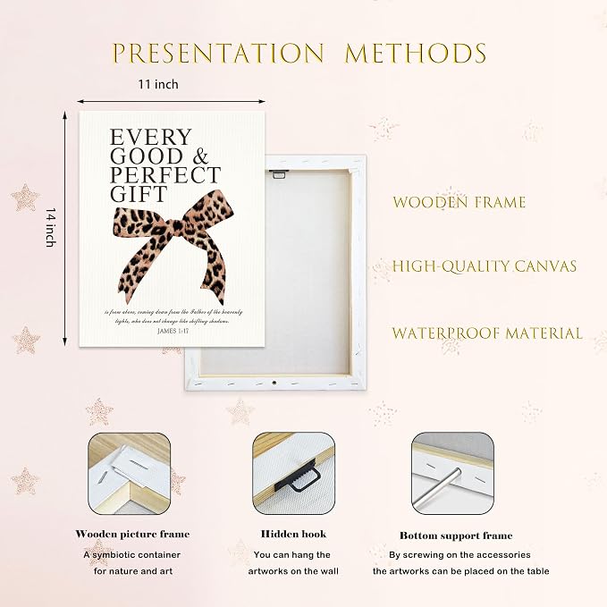 LARTSFRO Coquette Leopard Bow Christian Canvas Wall Art Decor Posters Prints, Y2K Cheetah Leopard Bow Room Bedroom Bathroom Dorm Wall Art Decor Aesthetic for College Teen Girls Gifts, Inspirational Bible Verses Bow Wall Decor, 11x14 Inch Set of 4 Pcs C...