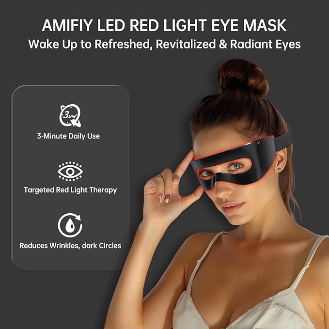 Red Light Therapy for Eyes, LED Eye Mask for Under Eye Bags, Puffiness & Dark Circles, Infrared Light, Women/Men Anti-Aging Rejuvenation Skincare in 3 Mins A Day, Auto-timing, Black