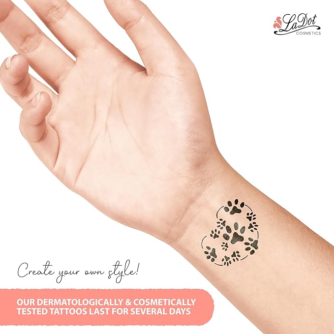 LaDot Temporary Tattoo Stamp– Easy-to-Use Reusable Ceramic Skin Stamp for Creating Custom Temporary Tattoos – Fun Body Art Tool for Parties, Events, and Festivals (Paw Heart, Large)
