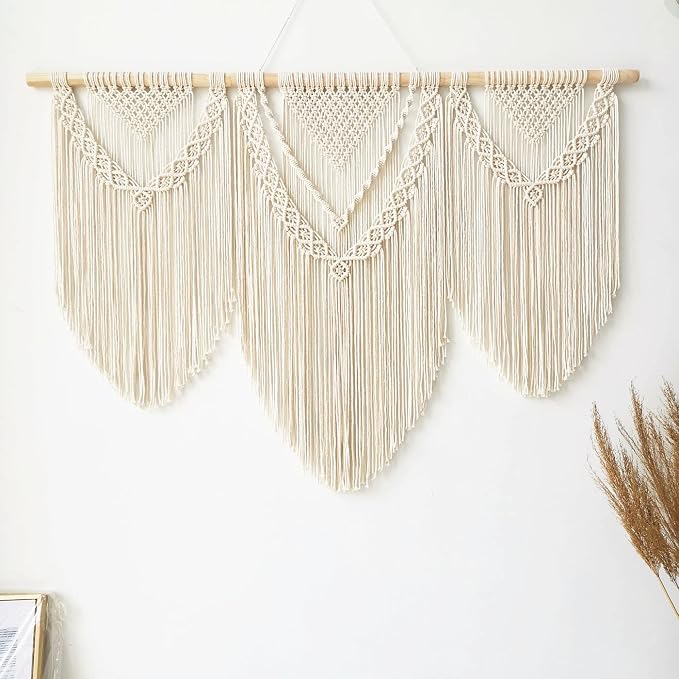 guzhiou Large Macrame Wall Hanging, Boho Woven Tapestry Decor Art, 43"x32" | Handmade bohemian woven tapestry for bedroom, living room, apartment. Perfect Boho style wall decor art for weddings, parties