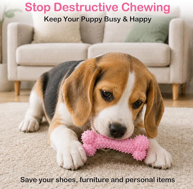 Puppy Toys, 6 Pack Dog Chew Toys for Puppy, Cute Pink Small Dog Toys, Puppy Teething Toys for Puppies, Soft Durable Interactive Chew Toy for Small Dogs