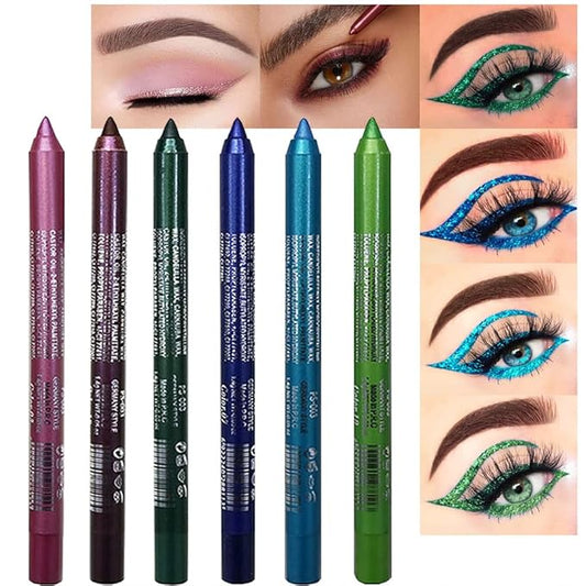 evpct 6Pcs Blue Colored Glitter Eyeliner Pencils Set,Dark Light Blue Green Purple Red Pink Metallic Colorful Liquid Eye Liner Set Women Waterproof