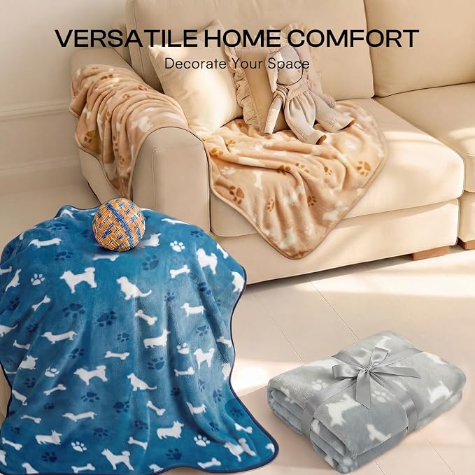 Luciphia 3 Pack Cute Dog Blankets Soft Fleece for Small Puppy Cat,23"x16" | 280GSM Fuzzy Doggy Kitten Throw Blankets Washable for Crate Bed Couch Car Indoor - Puppy Essentials Dog Gift