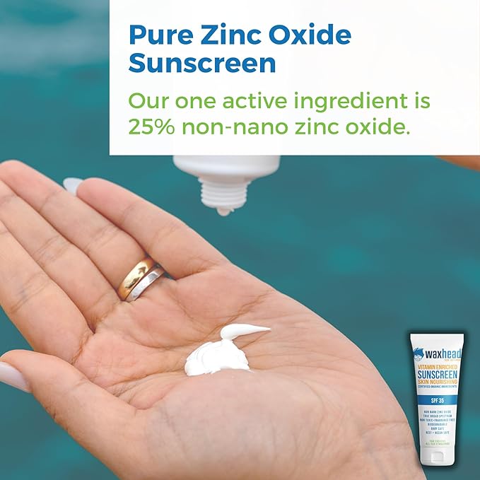 Waxhead Non-Nano Zinc Oxide Sunscreen, EWG Sunscreen with Zinc Oxide for Face & Body, Mineral Natural Non-Toxic Pure Sunblock, Biodegradable Cream Lotion Sun Block, Tattoo, Eczema Vitamin D + E (4oz)