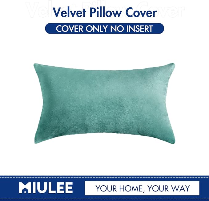 MIULEE 12x20 Inch Lumbar Velvet Throw Pillow Cover Set of 1 Aqua Green | Soft Luxury Decorative Throw Pillow Cover, Single Rectangle Cushion Case, Home Decor for Chair Couch Sofa Bedroom Car Bed