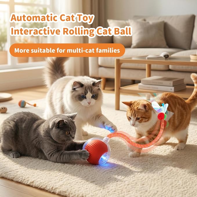 Cat Toys for Indoor Cats Smart Automatic Bal Moving Chase Dogs Toy, Red | Ball Rolling for Bored Kitten Pet, Upgraded Speedy Moving Chase Dogs Toy