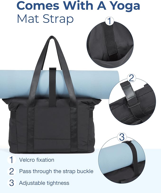 BAGSMART Tote Bag for Women, Lightweight Tote Bag with Yoga Mat Strap, Quilted Handbag for Daily, Work, Gym