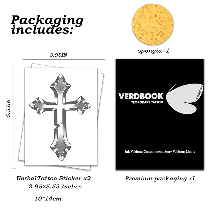 Waterproof Temporary Tattoos: 2-Sheet Tattoo Kit with Realistic Body Stickers, Semi-Permanent Tattoos for Adults Lasting 7-15 Days – Safe for Men & Women, Silver Creed