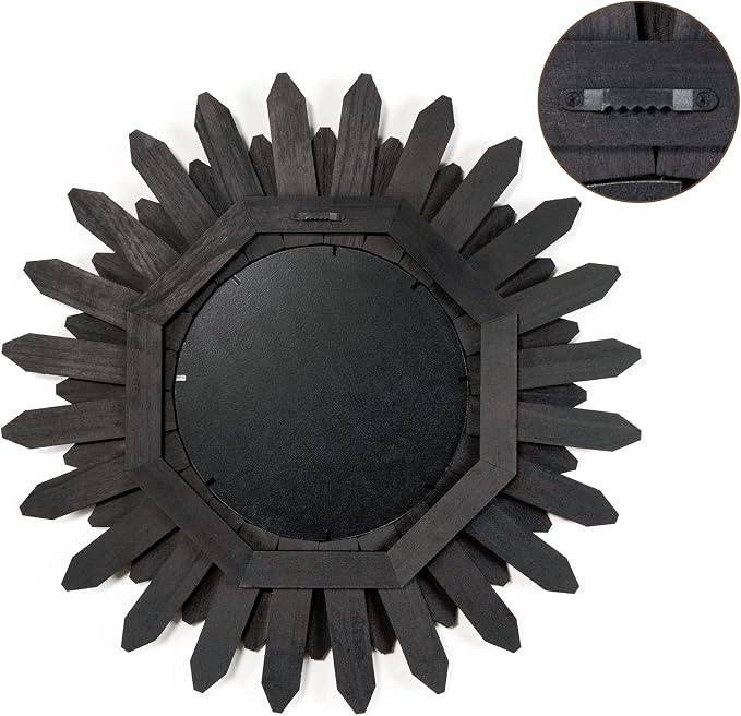 21 inch Black Wall Decor Vintage Mirror, Boho Style, Wooden Frame, Easy to Hang, Ideal Gift