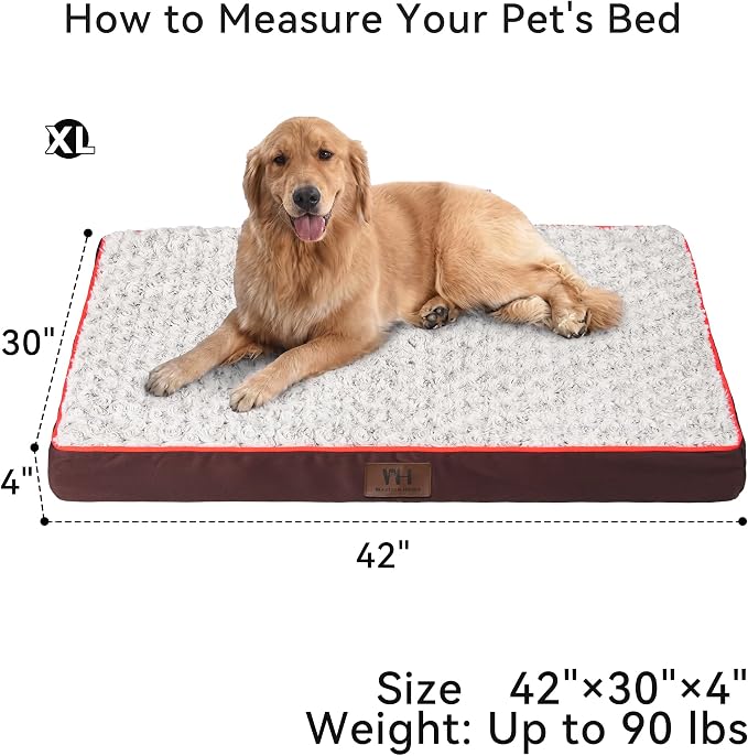 WESTERN HOME WH Orthopedic XL Dog Bed Extra Large Washable Pet Bed, 42in | Waterproof Liner,Removable Cover,Thick Egg Crate Foam for Joint Support,Nonskid Bottom,OEKO-TEX Certified,Brown,Up to 92 Lbs