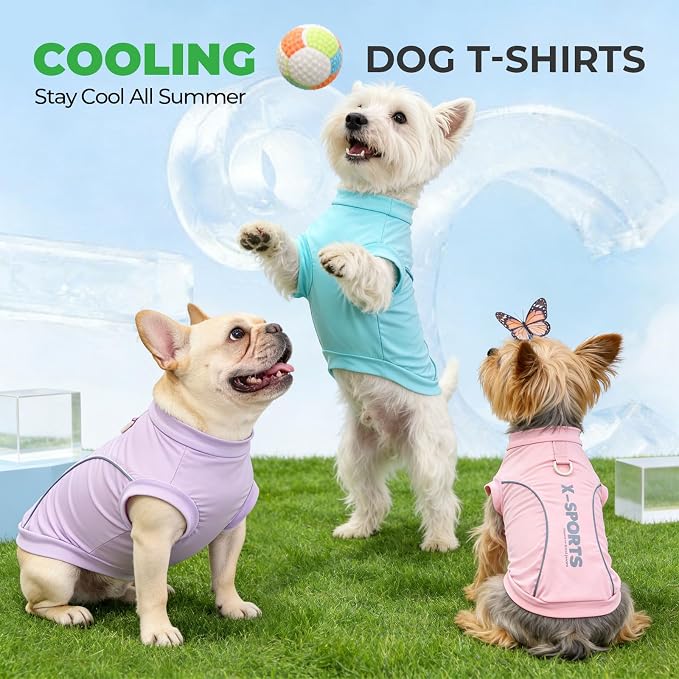 ABRRLO 3-Pack Reflective Dog Shirts for Small Medium Dogs Sun Protection Lightweight Puppy Cat T-Shirt with D-Ring,Soft Stretchy Dog Cooling Vest Cute Puppy Clothes Girl Summer Pet Outfits