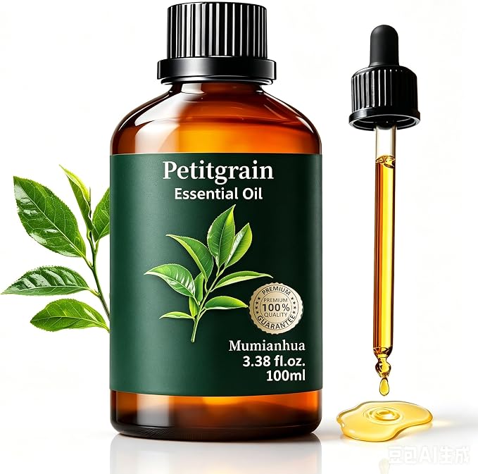 Petitgrain Essential Oil, Pure Mumianhua Natural Citrus‑Woody Aroma for Bedtime Serenity & Pillow Mist, Evening Wind‑Down, Diffuser, Skin, Hair, Candle Making – 3.38 Fl Oz