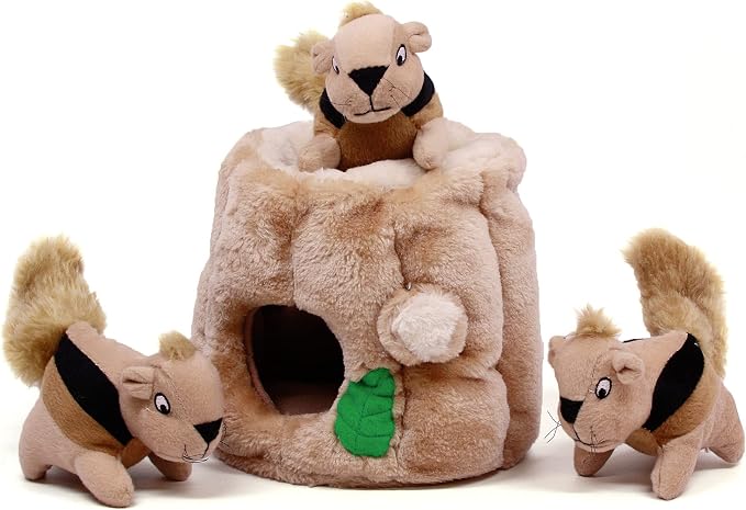 Outward Hound Hide-A-Squirrel Plush Squeaky Dog Toy, Medium, 6.5" x 6.5" | Hide-n-Seek Puzzle, 3 Removable Squirrels, Fetch Play, Interactive Enrichment, Boredom Buster, Light Chewers, Dogs & Puppies