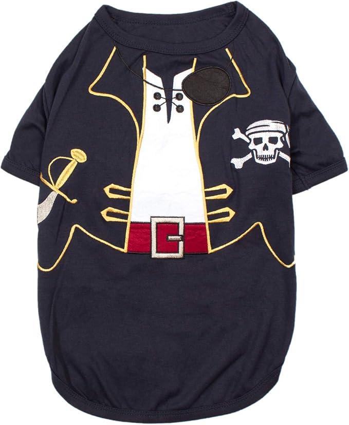 Parisian Pet Captain Sparrow Dog Costume - 100% Cotton Black Dog Clothes for Large Dogs Boys - Lightweight Puppy Outfits - Funny French Bulldog Clothes - Pirate Pet Shirt - Stretchy T Shirt for Dogs