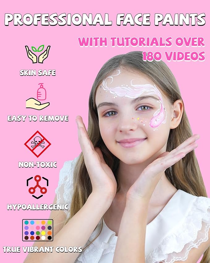 Anka Bella Professional Face Painting Kit,12X10gm Water Based Cake Face Paint with Stencil & Brushes,Hypoallergenic Safe & Non-Toxic,Gift for Birthday Parties/Halloween/Christmas