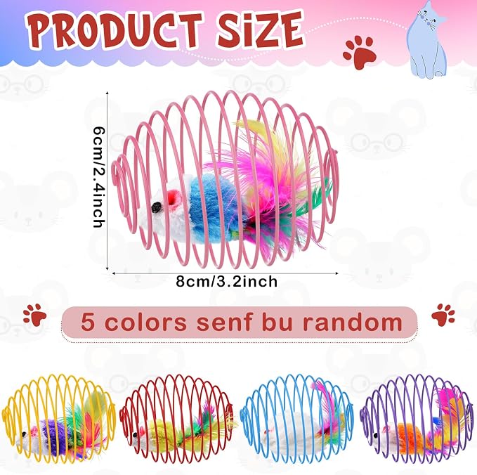 Jecery 5 Pcs Cat Toys Spring,Cute Mouse,Bright Color