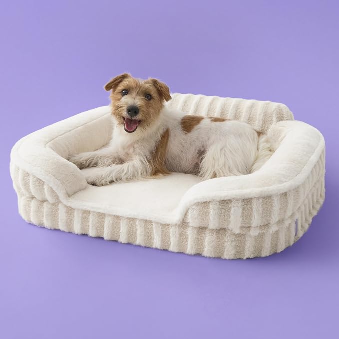 LE SURE Cute Cozy High Back Orthopedic Dog Beds Medium Size Dog,28" Beige | Waterproof Pet Bed with Sides, Aesthetic Comfy Egg-Crate Foam Pet Couch Sofa, Removable Washable Cover, Non-Slip Bottom