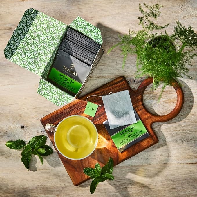 Taylors of Harrogate Green Tea with Mint, Individually Wrapped Bags, 20 Count (Pack of 1), Refreshing, Light & Lively, Caffeinated, Enjoy Hot or Iced, 20 Teabags