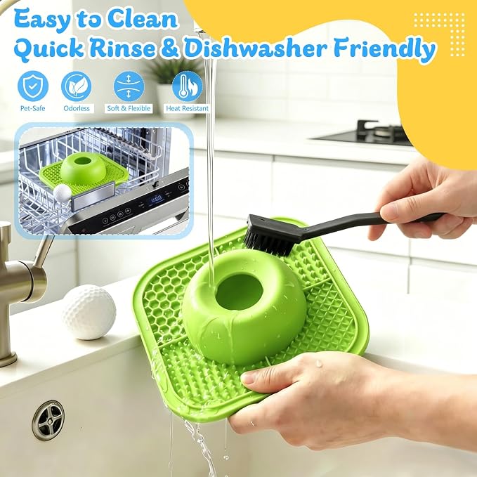 Slow Feeder Dog Bowls & Lick Mat for Liquid and Thick Treat, Anti-Slip Dog Lick Bowl with Interactive Rolling Ball, 5/6 Cup Pup Licking Toy for Large Medium Small Dogs and Cats Green