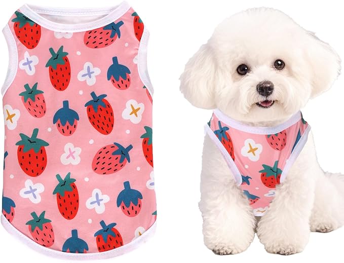 Pistha Dog Shirts Pet T-Shirt for Small Medium Dogs Cats(Strawberry2,M) | Cute Summer Dog Clothes Breathable Cool Soft Printed Puppy Shirt Sleeveless Vests for Pets Holiday
