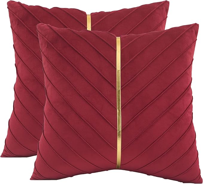 Velvet Throw Pillow Covers 22x22 inch Pack of 2 Gold Decor Red