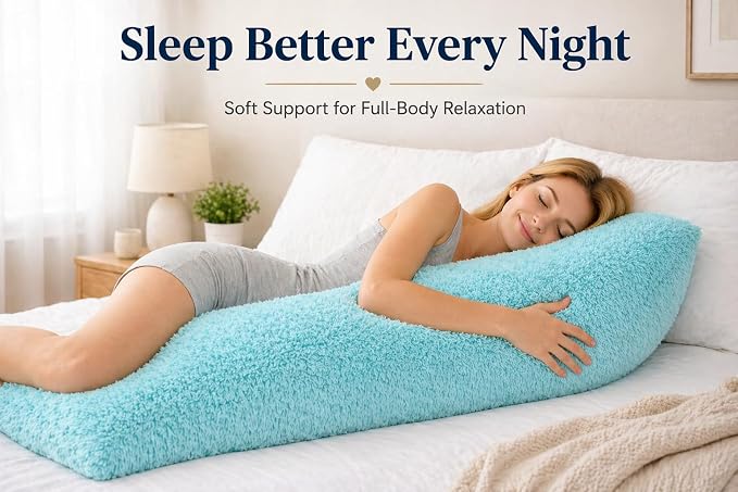 REAFORT Long Hair Faux Fur Body Pillow Cover 21"x54", Hidden Zipper (Aqua) | Ultra-soft long hair faux fur with a hidden zipper offers luxurious comfort and is machine washable for easy care.