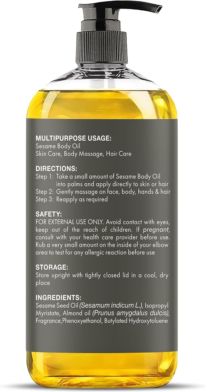 MAJESTIC PURE Sesame Massage Oil for Massage Therapy - Refreshing, and Relaxing - Natural Oils - for All Skin Types - Men and Women Massage Lotion- 8 fl oz