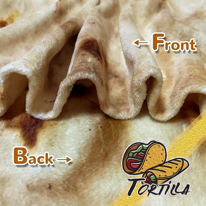 Bcareself Tortilla Blanket 2.0 Double Sided Adult Size Giant Double Sided for Kids Funny Realistic Food Personalized Throw Blanket Novelty Gift Taco Blanket Soft Flannel 60 inches Beige