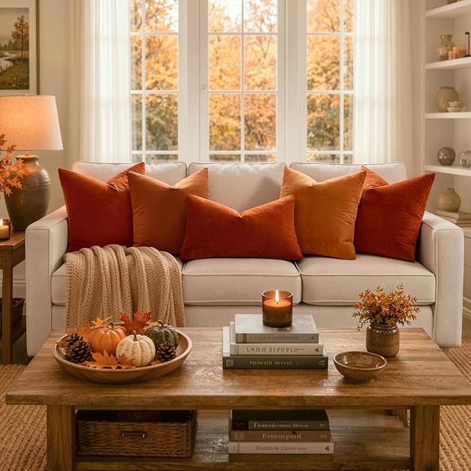 MIULEE Velvet Fall Throw Pillow Covers 12x12 Inch Pack of 2 Burnt Orange | Soft Solid Small Decorative Pillow Covers, Modern Luxury Home Decor, for Couch Chair Sofa Bedroom Livingroom Car