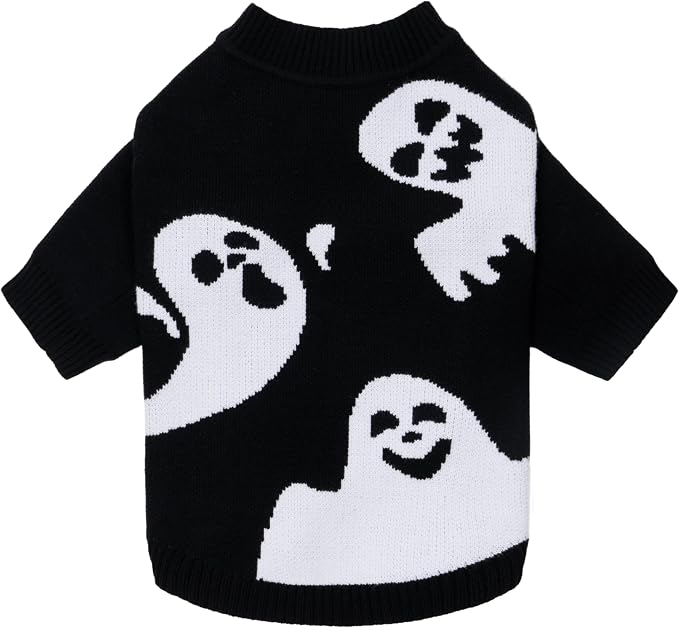 Fitwarm Halloween Ghost Dog Sweater, Funny Costumes for Dogs, Pet Apparel, Black, White, Medium