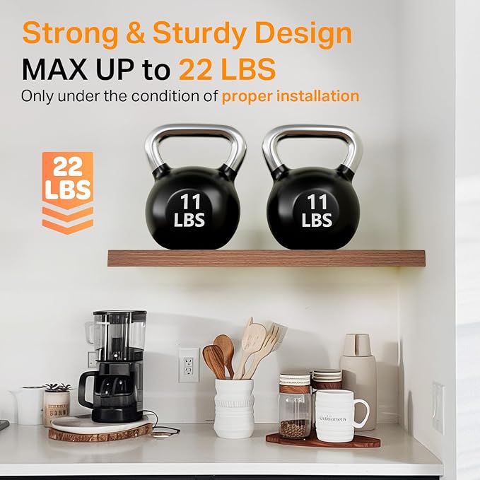 BAYKA Walnut-Like Floating Shelves 15.7in, 3 Pack, Wall Mount Rustic Shelf | 22lbs Max Load, Hidden Bracket, for Bathroom Bedroom Kitchen Display Storage Decor, Easy Install, Multi-Wall Compatible