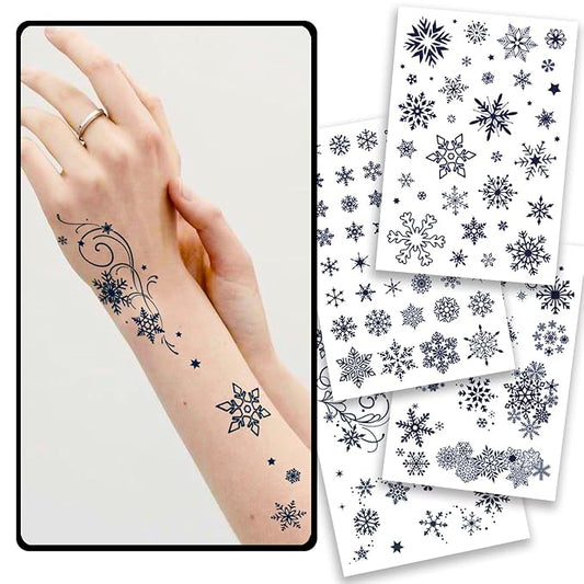 CHARLNET Snowflake Semi-Permanent Tattoos for Women Adults - Realistic Fake Tattoos 2 Weeks Long Last,Snowflake Tattoos for Body Art/Fades Naturally/No Reflection/Waterproof