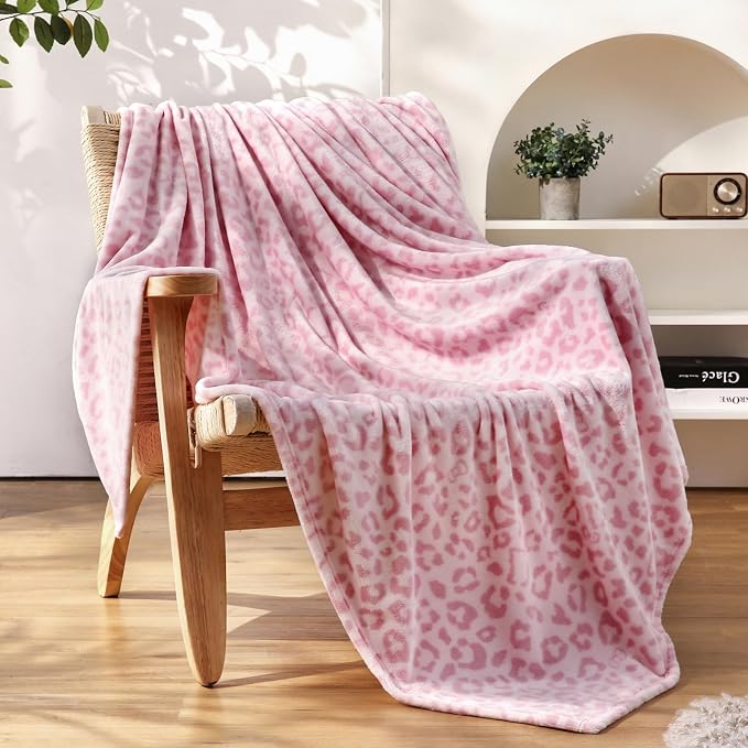 PU MEI Pink Leopard & Cheetah Print Fuzzy Flannel Blanket, Double Sided Ultra Cozy Super Soft Lightweight Animal Throw Blanket for Sofa, Couch, Bed, 60" x 80" inches