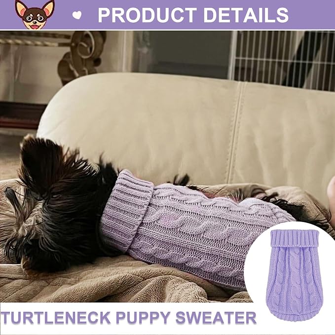 2 Pack Dog Sweaters for Small Dogs, Chihuahua Yorkie Sweater, Puppy Clothes Winter Warm Pullover Clothing, Pet Cat Cold Weather Puppy Cold Outfits M (Beige+Purple)