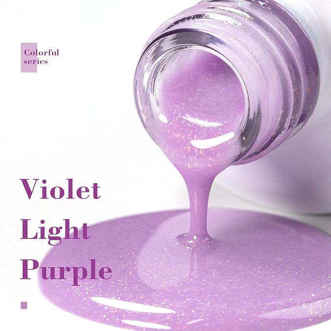 RARJSM Shimmer Glitter Gel Nail Polish Light Purple Chunky Sparkle Holographic Rainbow Iridescent Nude Jelly Gel Polish Lavender Single Bottle Soak off UV LED Cured for Home Salon Manicure 15ML