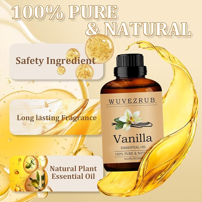 Vanilla Essential Oil 240ML - 100% Pure and Natural Oils for Aromatherapy Diffuser - 8 Fl Oz/Vanilla