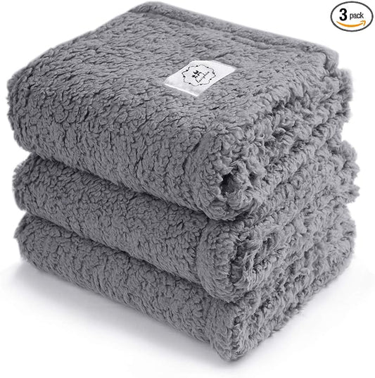 1 Pack 3 Calming Blankets Fluffy Premium Fleece Pet Blanket Soft Sherpa Throw for Dog Puppy Cat Grey Medium (30“x20'') | Fluffy Throw Blanket Washeble for Crate Bed Couch Indoor. Cozy Pet Blanket, Puppy Essentials Dog gift,Grey1,Medium