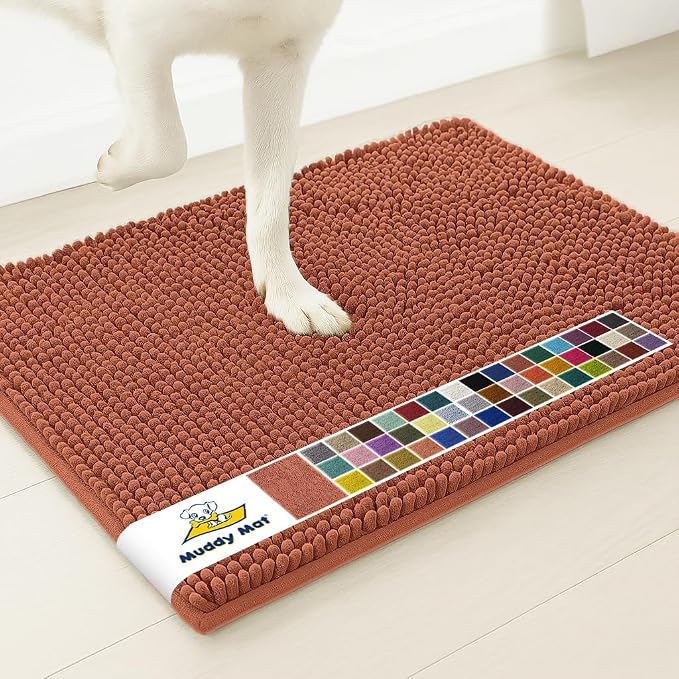 Muddy Mat® | Super Water Absorbent Door Mat Indoor, Microfiber Quick Dry Chenille Entryway Rug, Slip Resistant Front Door Mat, Indoor Mats for Entryway, Machine Washable Pet Rug, Orange 36" x 72"
