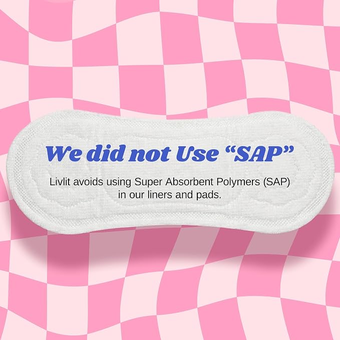 Livlit Ultra Thin Panty Liners Sanitary Pads, 100% Certified Organic Cotton from Texas, Light Absorbency, Chlorine Free, Unscented, Hypoallergenic Panty Liners for Women (40 Count)