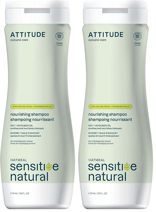 ATTITUDE Nourishing Hair Shampoo for Sensitive Skin, EWG Verified Plant & Mineral-Based Ingredients, Enriched with Oatmeal, Vegan and Cruelty-free, Avocado Oil, 16 Fl Oz (Pack of 2)