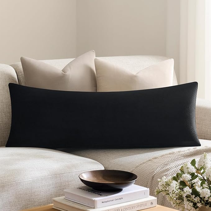Throw Pillow Covers Lumbar 14x36 Inch Velvet Pillow Covers, Soft Decorative Black Pack of 1 Long Pillow Case for Couch Cushion Chair Sofa Bed Living Room, Home Boho Decor
