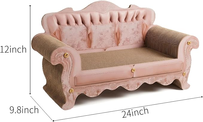 Cat Scratcher Bed Sofa,Extra Large 24 Inch Kitty Couch, Modern Large Kitten Lounger for Indoor Cats,Unique Cute Corrugated Cardboard Cat Sofa Scratcher