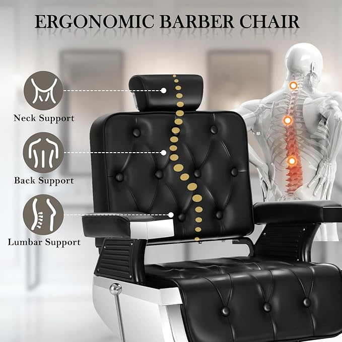 Vintage Recline Barber Chair, Salon Styling Chair for Barbershop w/Adjustable Footrest, Hairdresser Chairs for Barbershop, Professional Salon Beauty Spa Shampoo Tattoo Equipment, Black