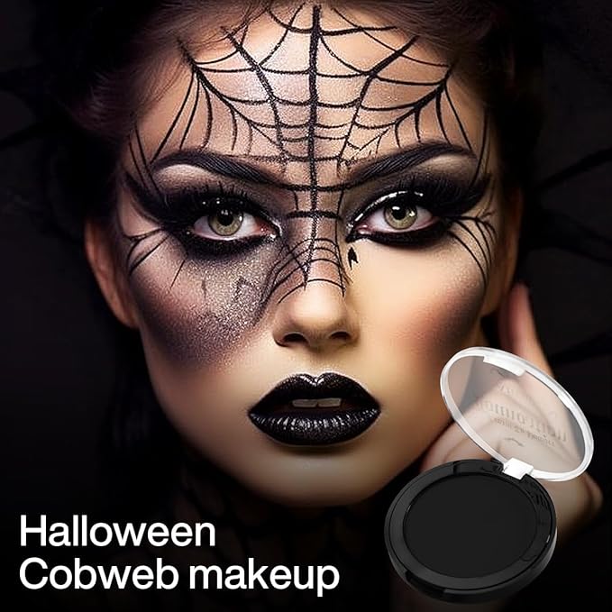 Black Face Body Paint Cream to Powder Foundation Makeup, Gothic Black Facepaint Halloween Makeup for Kids & Adults, Pro Body Paint for Cosplay, SFX, Emo, Clown, Zombie, Vampire, Theater, Film,Skeleton