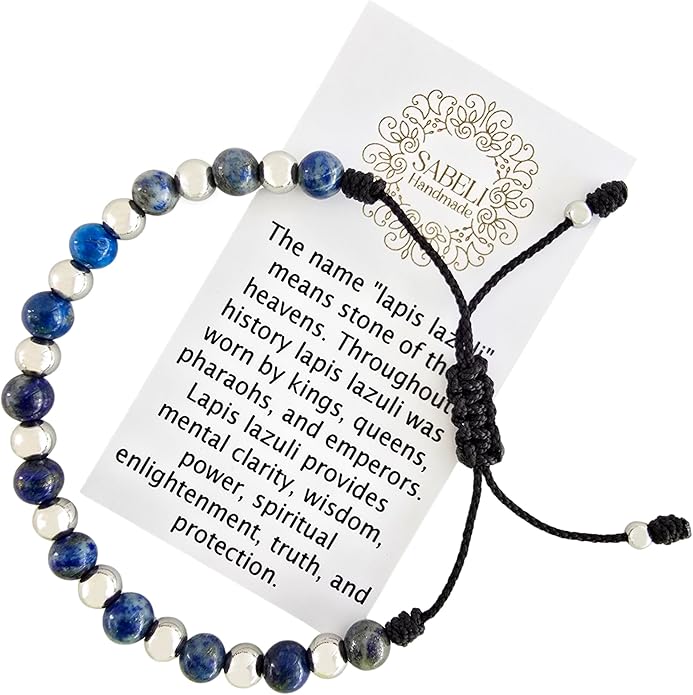 Sabeli Handmade Healing Natural Stone Bracelet and Steel Beads Spiritual Jewelry Adjustable Macrame Gemstone Men Women Gifts 6mm Beads