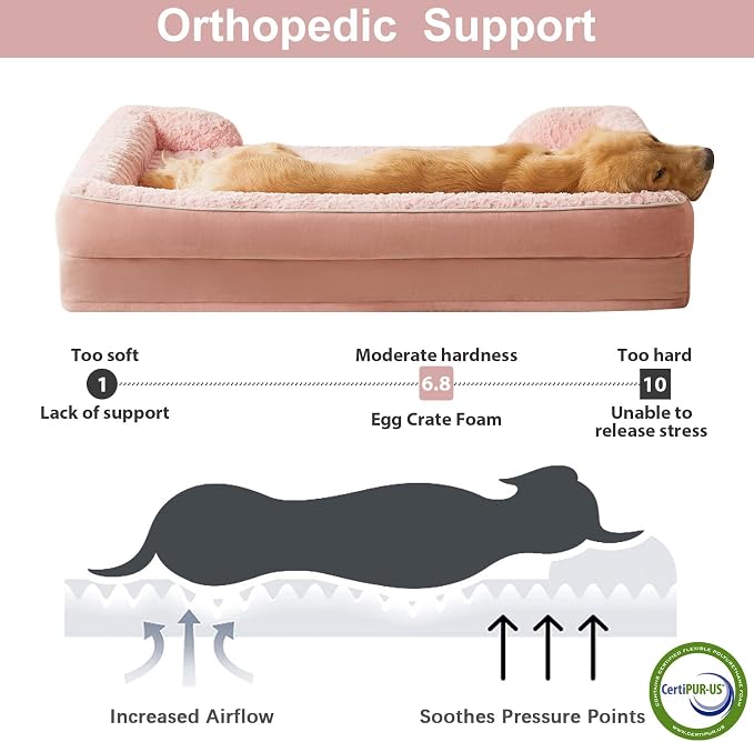 WNPETHOME Orthopedic Washable XXL Dog Bed for Senior Dog Cozy Sleep | Extra Large Waterproof Big Soft Dog Couch Sofa Bed for Dogs Relax with Removable Cover Supportive Pet Bed Pink 54x36 Inch
